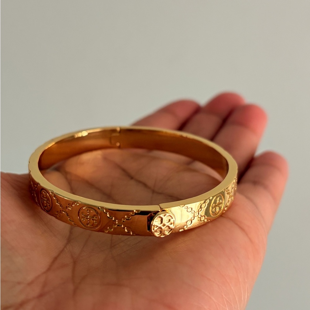 Tory Burch Gold Icon T Monogram Hinge Bracelet 7mm